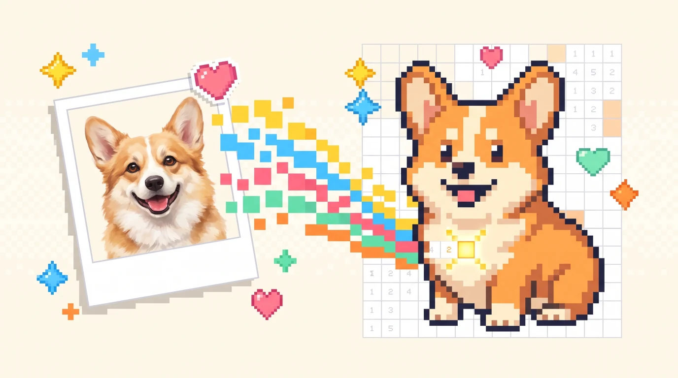 Pixfun camera tool converting a photo into a pixel puzzle