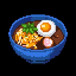 Steaming ramen bowl pixel art